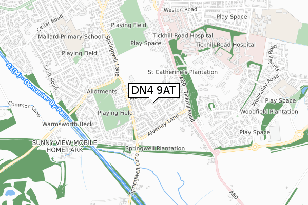 DN4 9AT map - small scale - OS Open Zoomstack (Ordnance Survey)