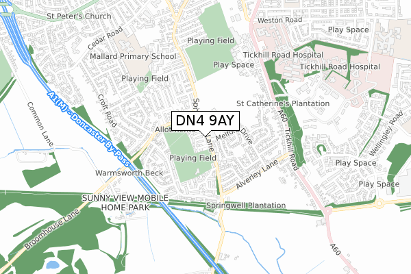 DN4 9AY map - small scale - OS Open Zoomstack (Ordnance Survey)