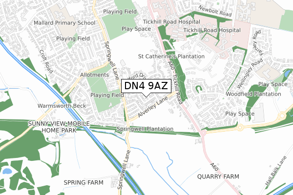 DN4 9AZ map - small scale - OS Open Zoomstack (Ordnance Survey)