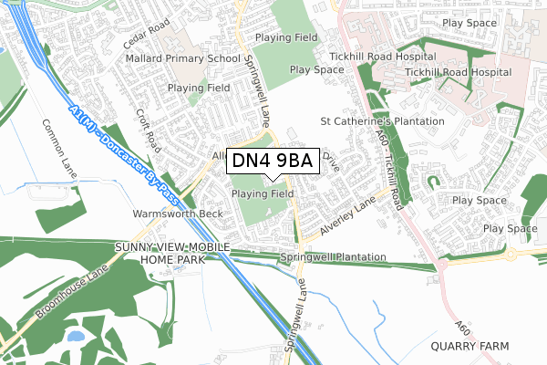 DN4 9BA map - small scale - OS Open Zoomstack (Ordnance Survey)