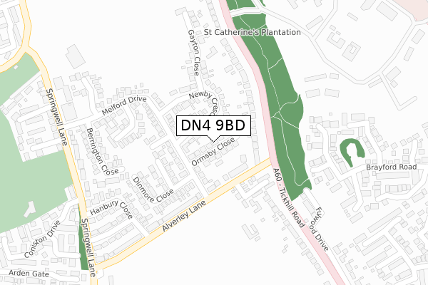 DN4 9BD map - large scale - OS Open Zoomstack (Ordnance Survey)