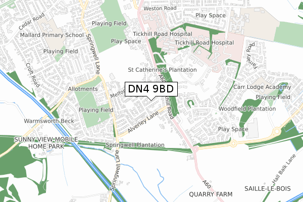 DN4 9BD map - small scale - OS Open Zoomstack (Ordnance Survey)