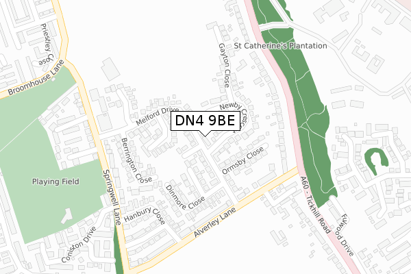 DN4 9BE map - large scale - OS Open Zoomstack (Ordnance Survey)