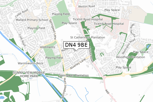 DN4 9BE map - small scale - OS Open Zoomstack (Ordnance Survey)