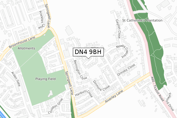 DN4 9BH map - large scale - OS Open Zoomstack (Ordnance Survey)