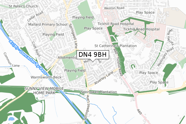 DN4 9BH map - small scale - OS Open Zoomstack (Ordnance Survey)