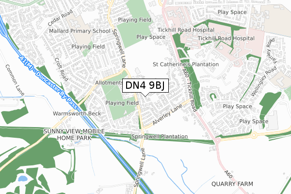DN4 9BJ map - small scale - OS Open Zoomstack (Ordnance Survey)