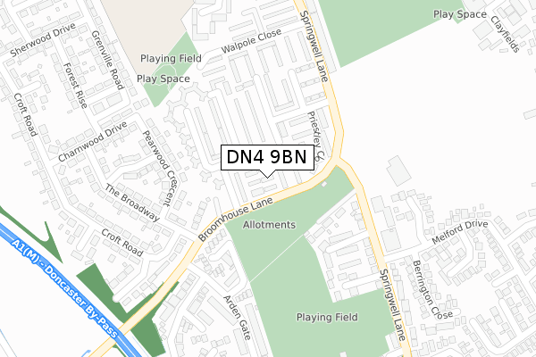 DN4 9BN map - large scale - OS Open Zoomstack (Ordnance Survey)