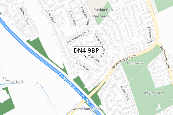 DN4 9BP map - large scale - OS Open Zoomstack (Ordnance Survey)