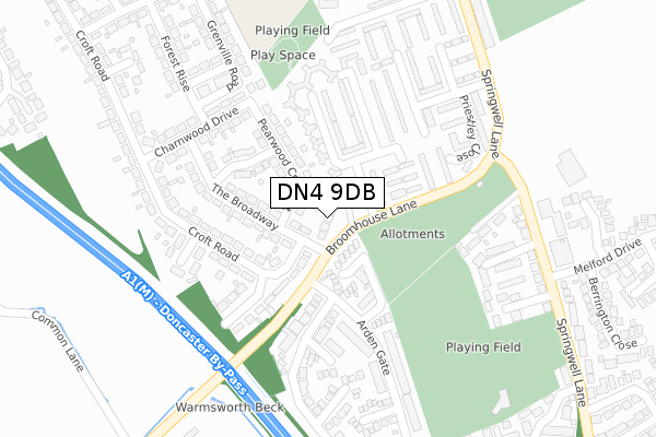 DN4 9DB map - large scale - OS Open Zoomstack (Ordnance Survey)