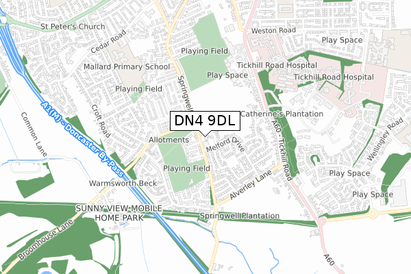 DN4 9DL map - small scale - OS Open Zoomstack (Ordnance Survey)