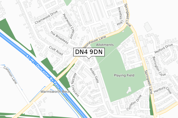 DN4 9DN map - large scale - OS Open Zoomstack (Ordnance Survey)