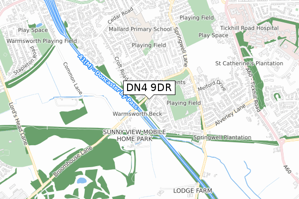 DN4 9DR map - small scale - OS Open Zoomstack (Ordnance Survey)