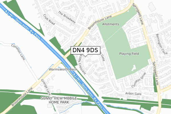 DN4 9DS map - large scale - OS Open Zoomstack (Ordnance Survey)