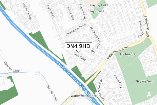 DN4 9HD map - large scale - OS Open Zoomstack (Ordnance Survey)