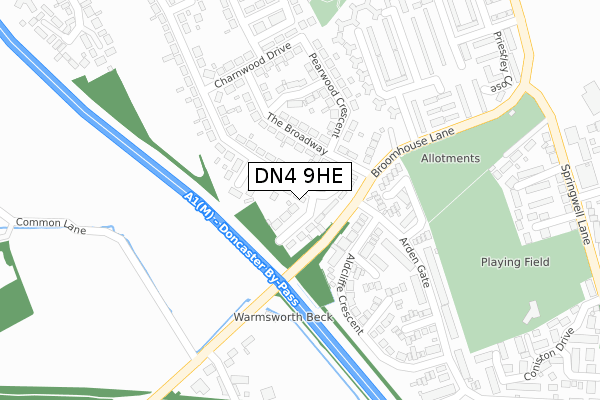 DN4 9HE map - large scale - OS Open Zoomstack (Ordnance Survey)