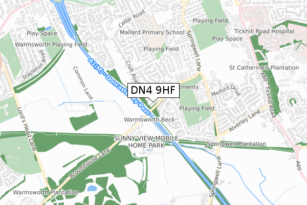 DN4 9HF map - small scale - OS Open Zoomstack (Ordnance Survey)