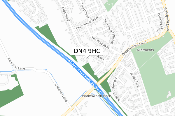 DN4 9HG map - large scale - OS Open Zoomstack (Ordnance Survey)