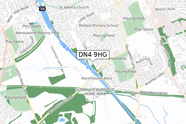 DN4 9HG map - small scale - OS Open Zoomstack (Ordnance Survey)