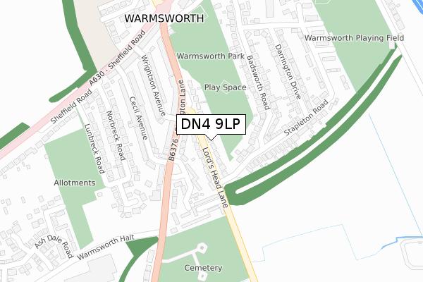 DN4 9LP map - large scale - OS Open Zoomstack (Ordnance Survey)