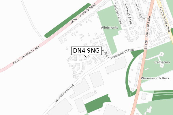 DN4 9NG map - large scale - OS Open Zoomstack (Ordnance Survey)