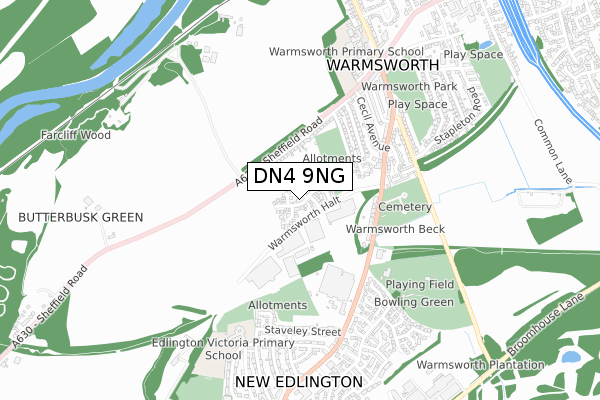 DN4 9NG map - small scale - OS Open Zoomstack (Ordnance Survey)