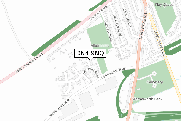 DN4 9NQ map - large scale - OS Open Zoomstack (Ordnance Survey)