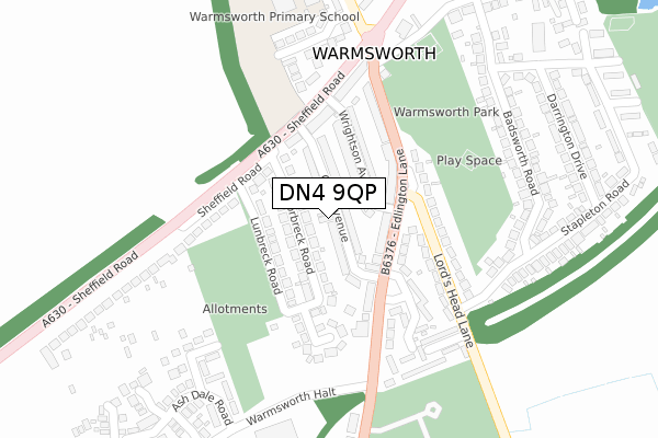 DN4 9QP map - large scale - OS Open Zoomstack (Ordnance Survey)