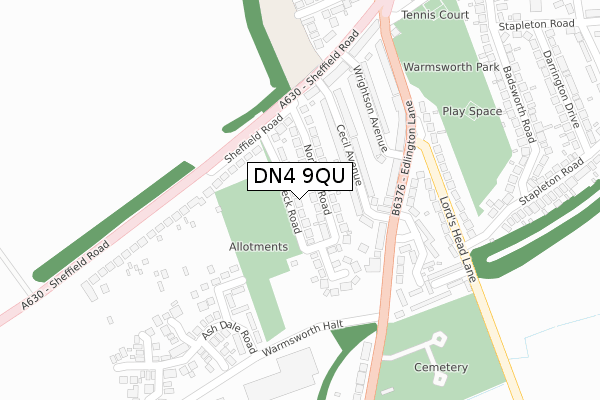 DN4 9QU map - large scale - OS Open Zoomstack (Ordnance Survey)