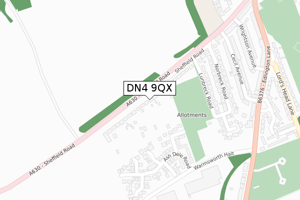 DN4 9QX map - large scale - OS Open Zoomstack (Ordnance Survey)