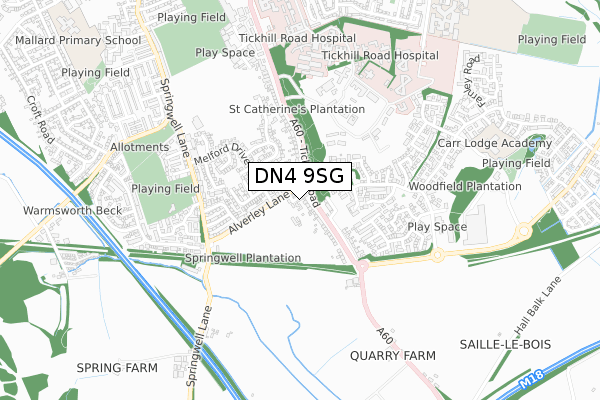 DN4 9SG map - small scale - OS Open Zoomstack (Ordnance Survey)