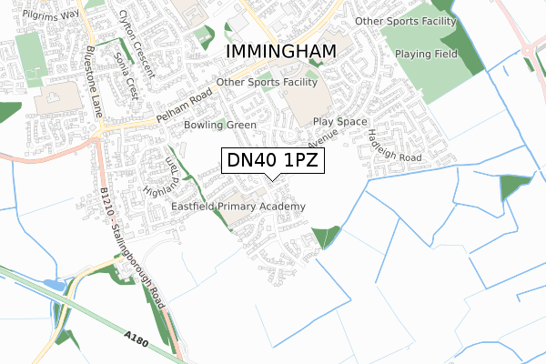 DN40 1PZ map - small scale - OS Open Zoomstack (Ordnance Survey)