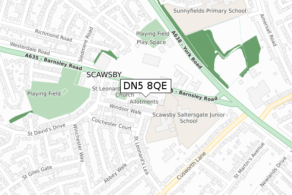 DN5 8QE map - large scale - OS Open Zoomstack (Ordnance Survey)