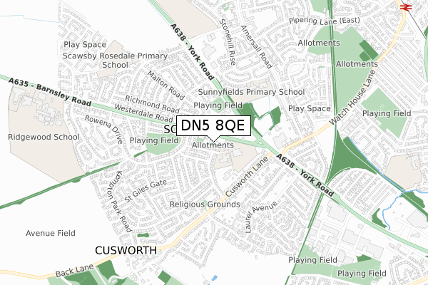 DN5 8QE map - small scale - OS Open Zoomstack (Ordnance Survey)