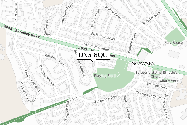 DN5 8QG map - large scale - OS Open Zoomstack (Ordnance Survey)