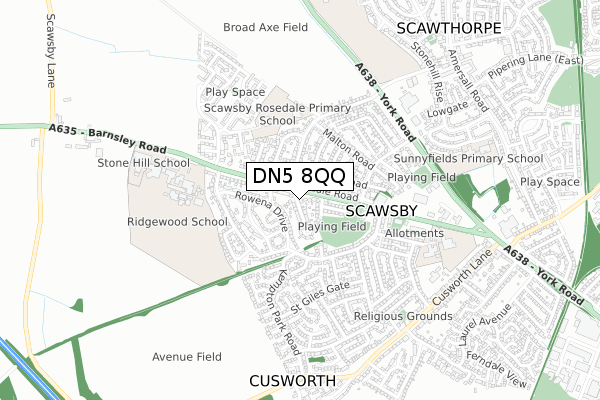 DN5 8QQ map - small scale - OS Open Zoomstack (Ordnance Survey)