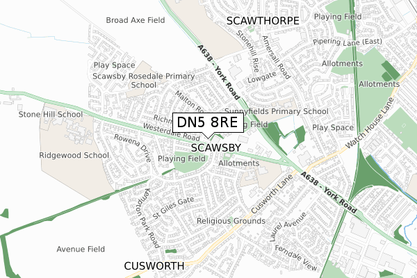 DN5 8RE map - small scale - OS Open Zoomstack (Ordnance Survey)
