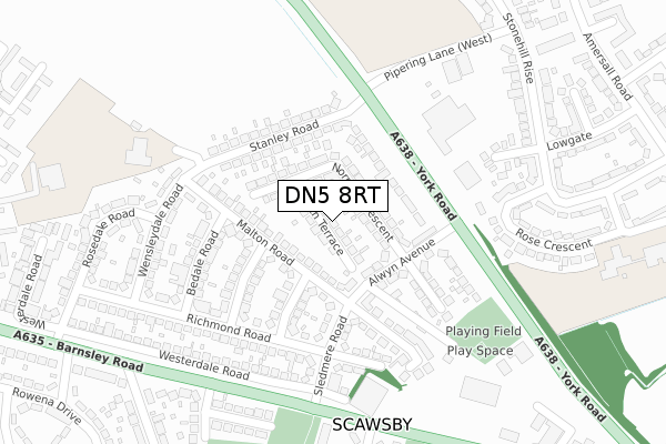 DN5 8RT map - large scale - OS Open Zoomstack (Ordnance Survey)
