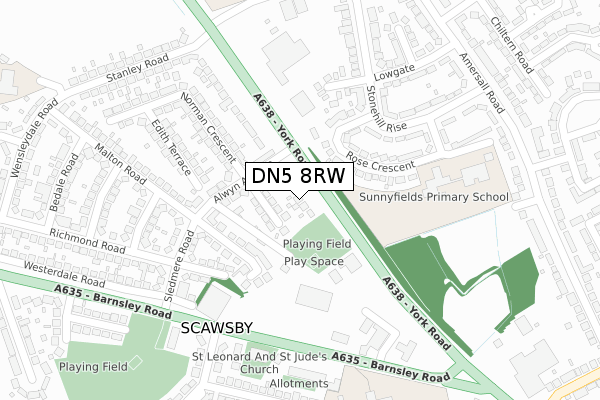 DN5 8RW map - large scale - OS Open Zoomstack (Ordnance Survey)