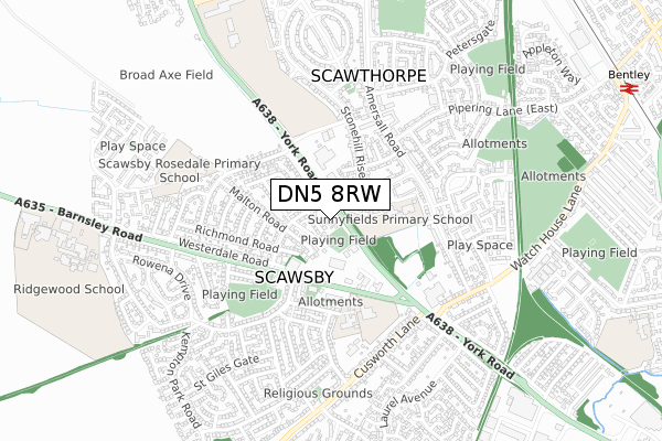 DN5 8RW map - small scale - OS Open Zoomstack (Ordnance Survey)