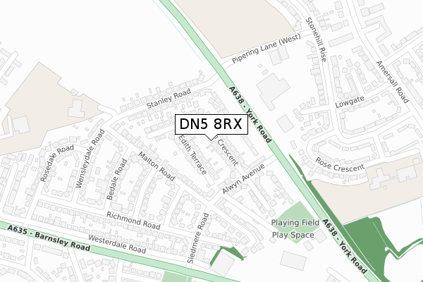 DN5 8RX map - large scale - OS Open Zoomstack (Ordnance Survey)