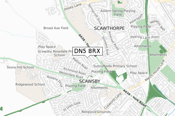 DN5 8RX map - small scale - OS Open Zoomstack (Ordnance Survey)