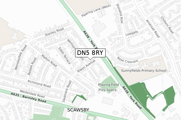 DN5 8RY map - large scale - OS Open Zoomstack (Ordnance Survey)