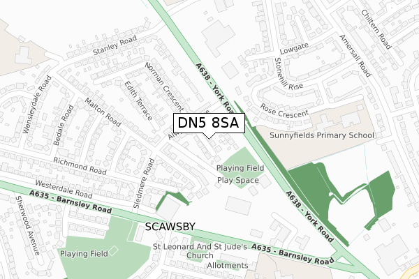 DN5 8SA map - large scale - OS Open Zoomstack (Ordnance Survey)