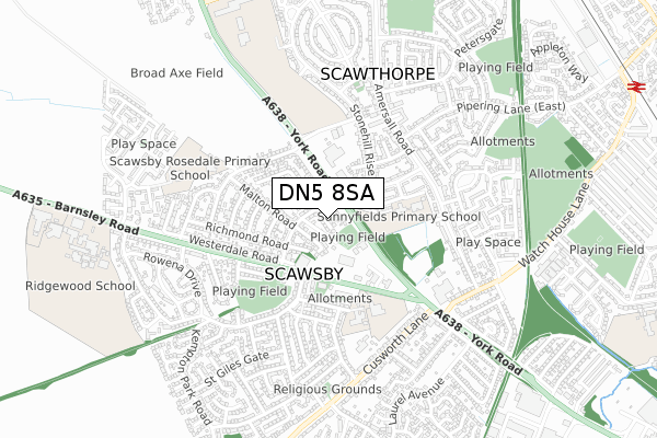 DN5 8SA map - small scale - OS Open Zoomstack (Ordnance Survey)