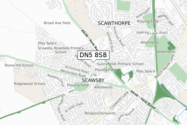 DN5 8SB map - small scale - OS Open Zoomstack (Ordnance Survey)