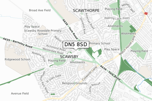 DN5 8SD map - small scale - OS Open Zoomstack (Ordnance Survey)