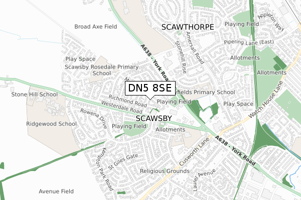 DN5 8SE map - small scale - OS Open Zoomstack (Ordnance Survey)