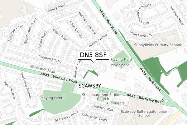 DN5 8SF map - large scale - OS Open Zoomstack (Ordnance Survey)