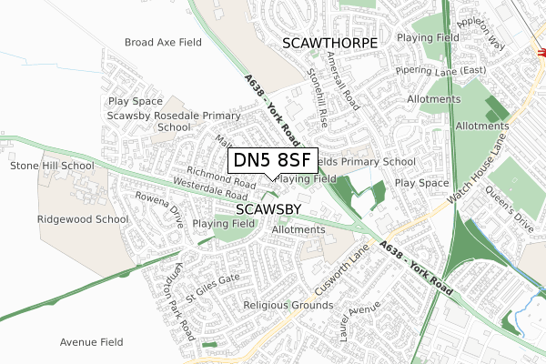 DN5 8SF map - small scale - OS Open Zoomstack (Ordnance Survey)